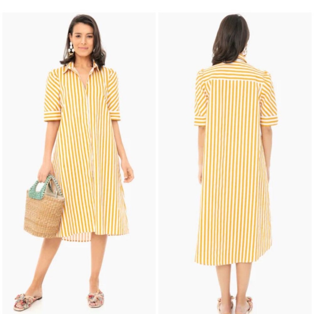 DO+BE Tuckernuck Kayla Marigold Stripe Yellow White High Low Shirt Dress Size S